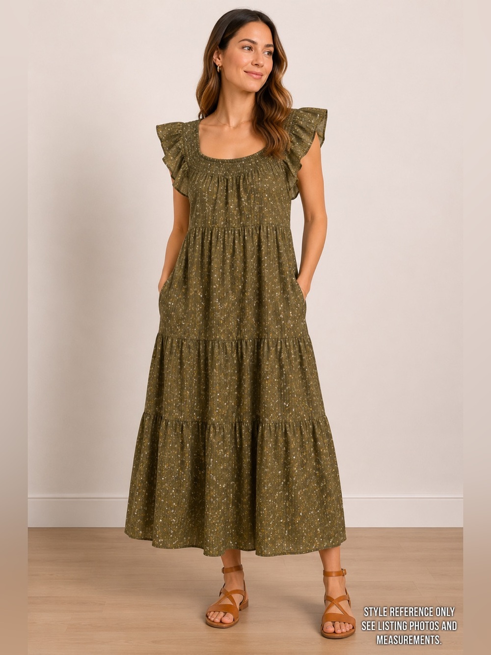Madewell Weathered Olive Floral Midi Dress S Pockets